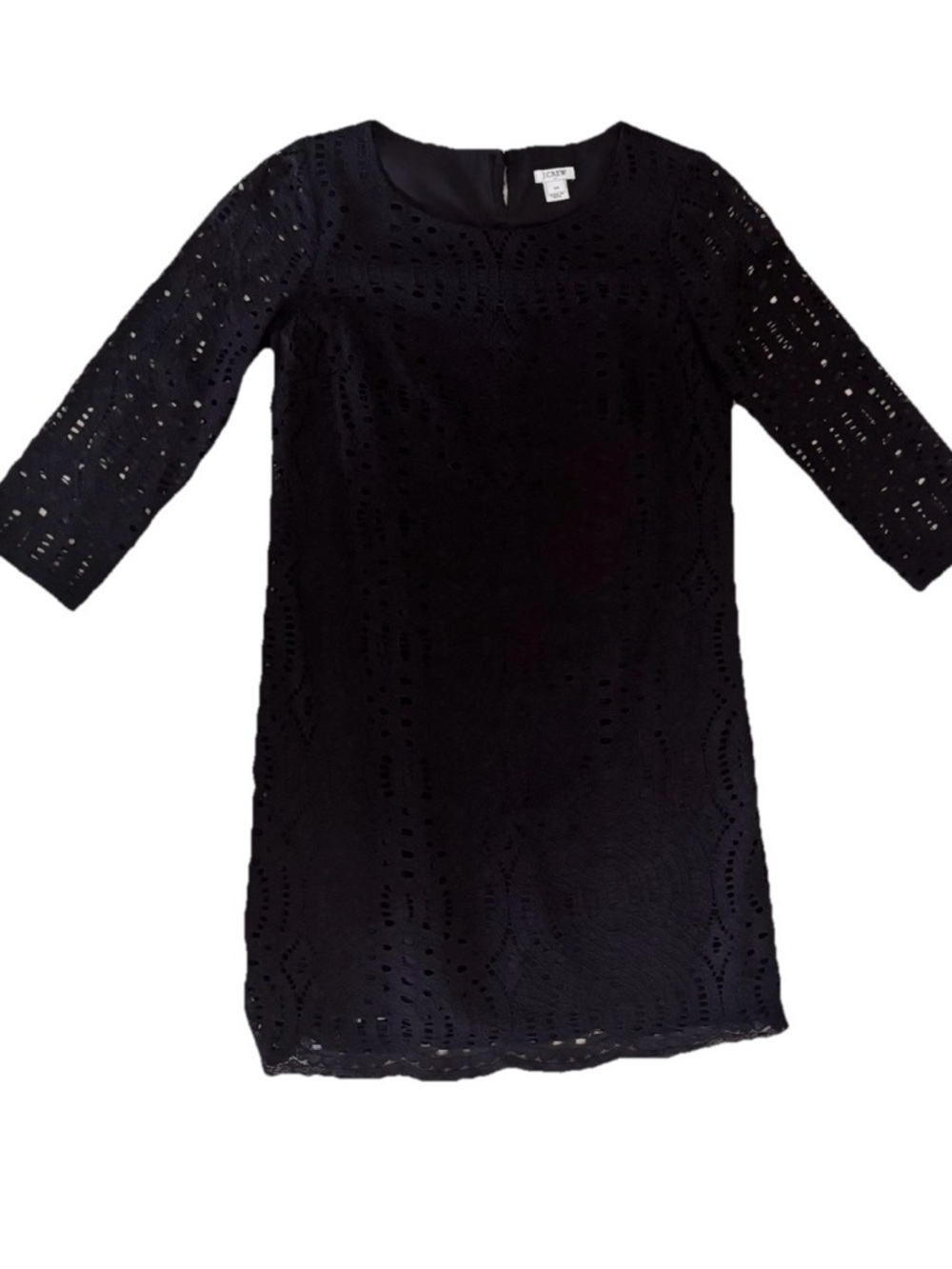J. Crew Black Lace 3/4 Sleeve Lightweight Shift Dress Black Size 00